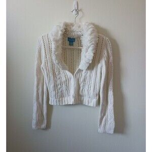 Trixie+Lulu Sweater Knit Faux Fur Long Sleeve Hooded Ivory S